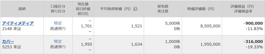 個別株の資産状況