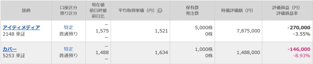 個別株の資産状況